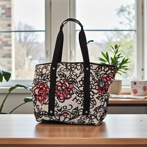 Floral Black and White Tote Bag